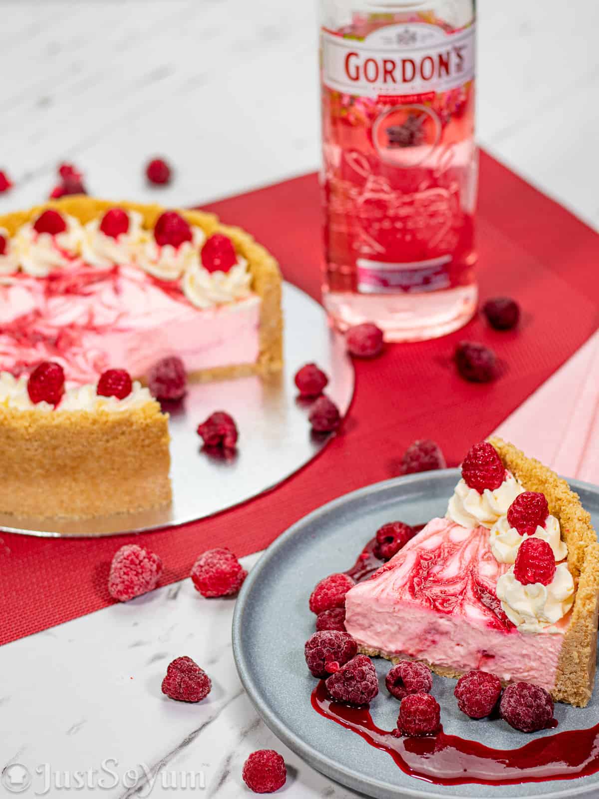 Pink Gin Raspberry Swirl Cheesecake