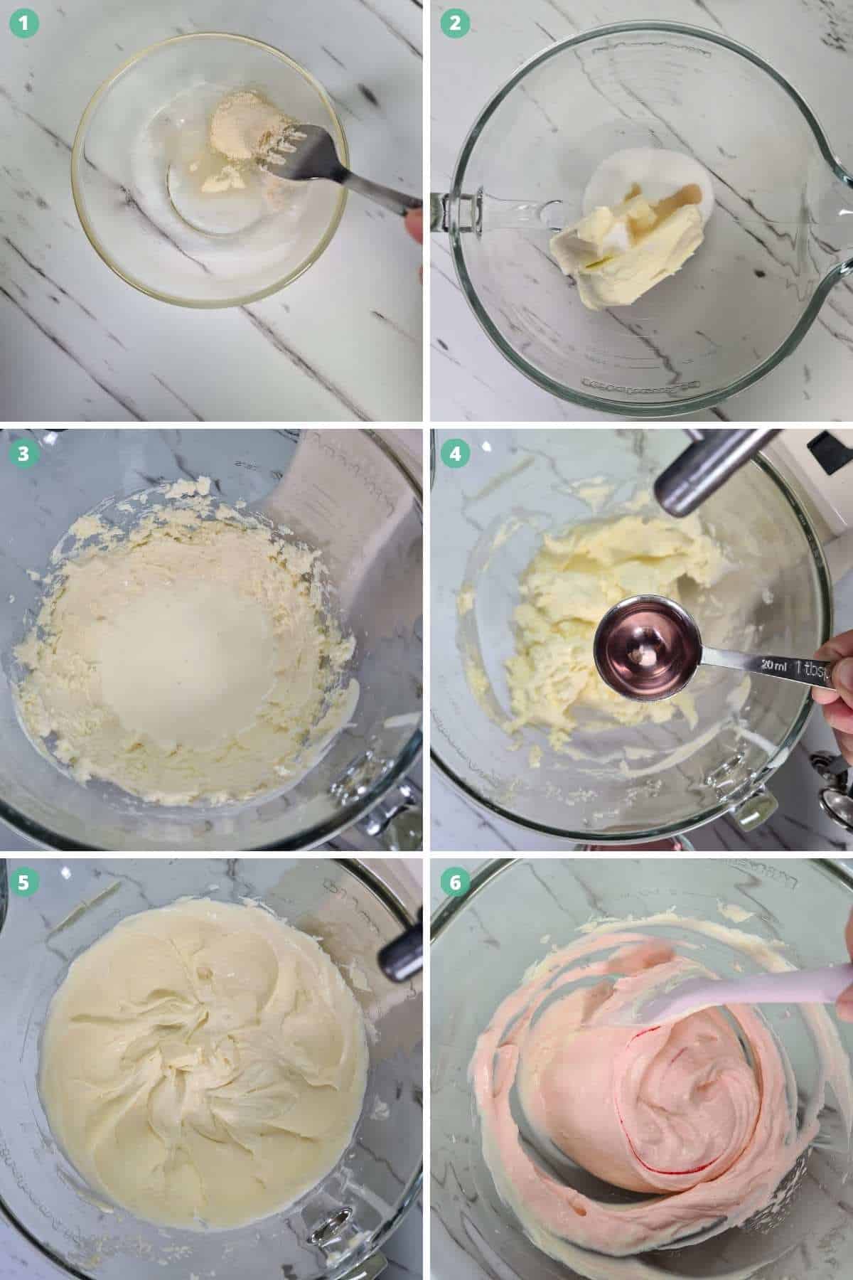 making the cream cheese and pink gin filling
