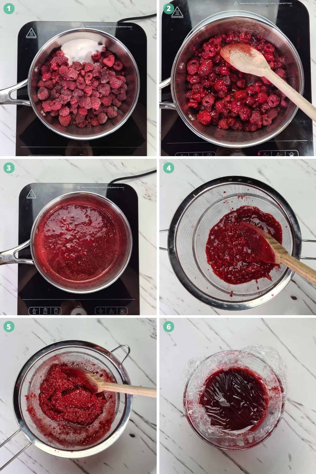 making the raspberry sauce