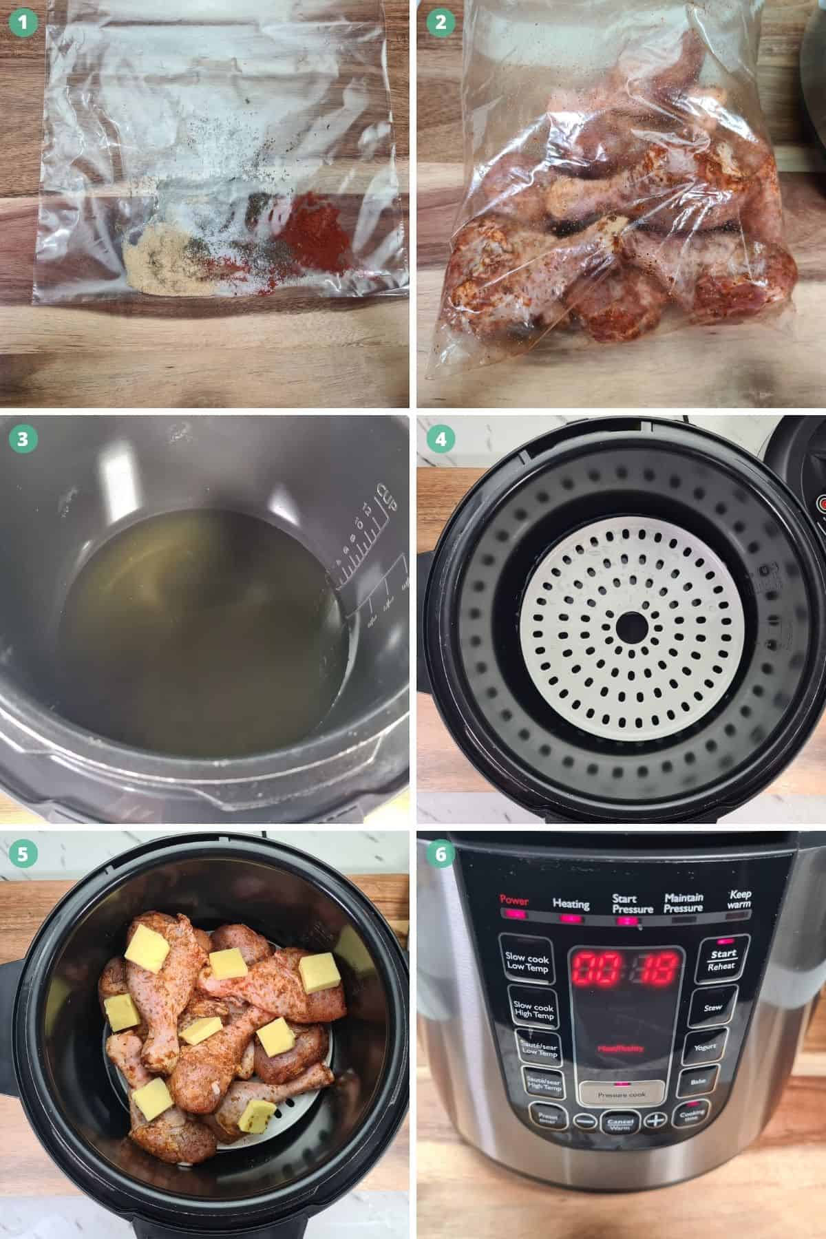 cooking the chicken drumsticks in the pressure cooker