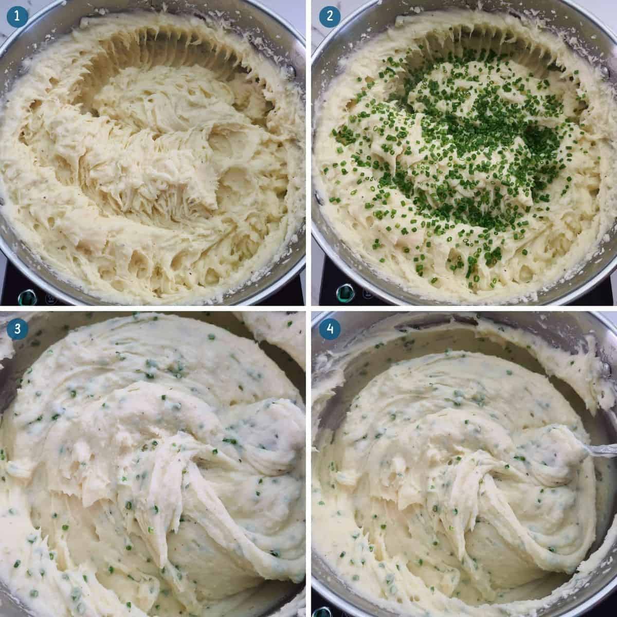 adding-the-chives-for-creamy-garlic-and-chives-mashed-potatoes