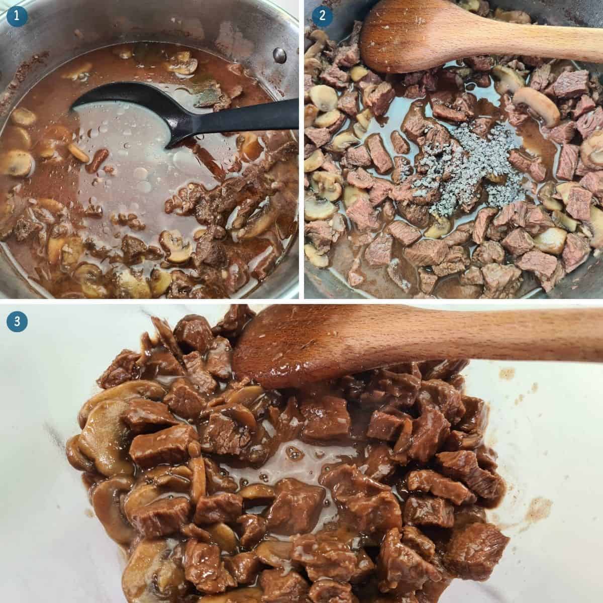 removing-the-excess-cooking-liquid-and-thickening-the-sauce-for-chunky-steak-and-mushroom-pie