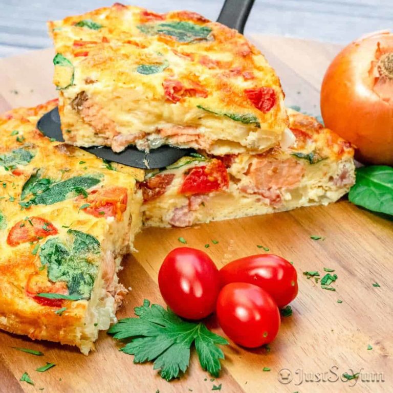 Air Fryer Salmon Frittata with Cheese and Bacon