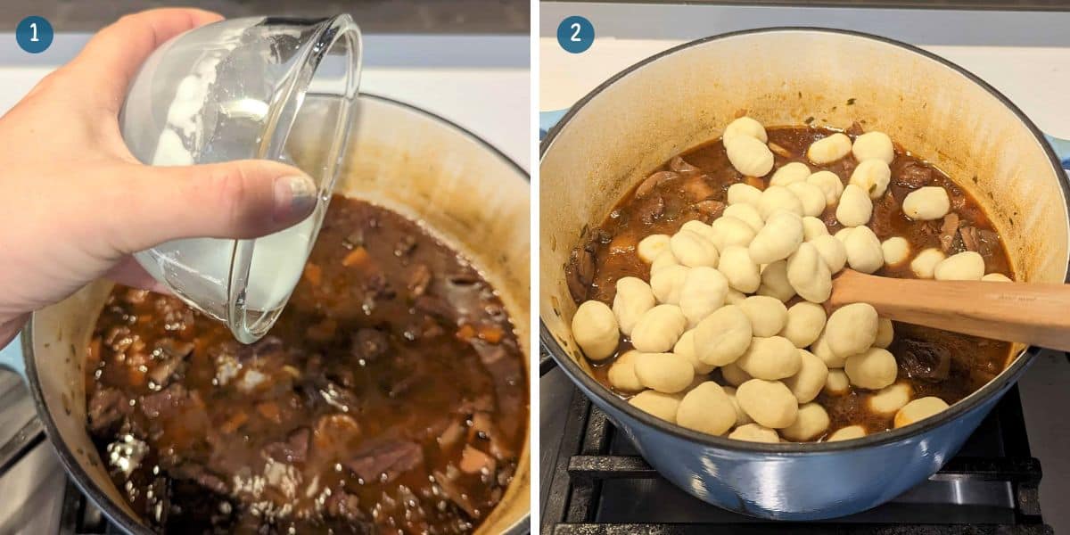 adding-the-cornflour-and-gnocchi-to-the-slow-cooked-beef-and-red-wine-stew-with-gnocchi