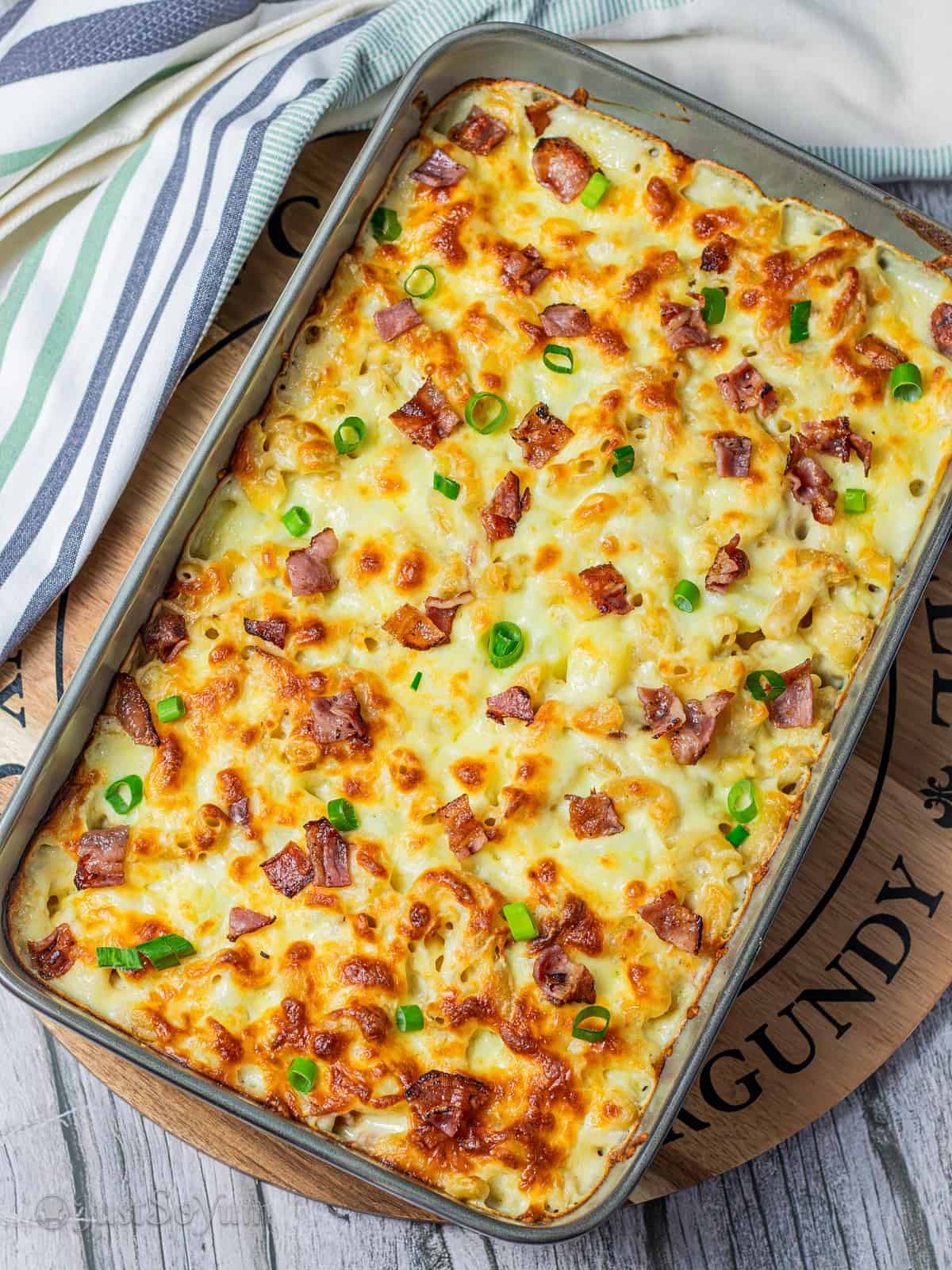 Loaded Macaroni and Cheese Potato Bake with Bacon