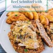 pinterest-pin-image-for-beef-schnitzel-with-mushroom-sauce-recipe