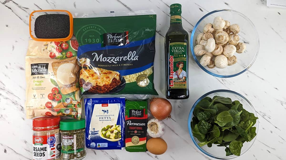 Ingredients for Air Fryer Mushroom and Spinach Stromboli